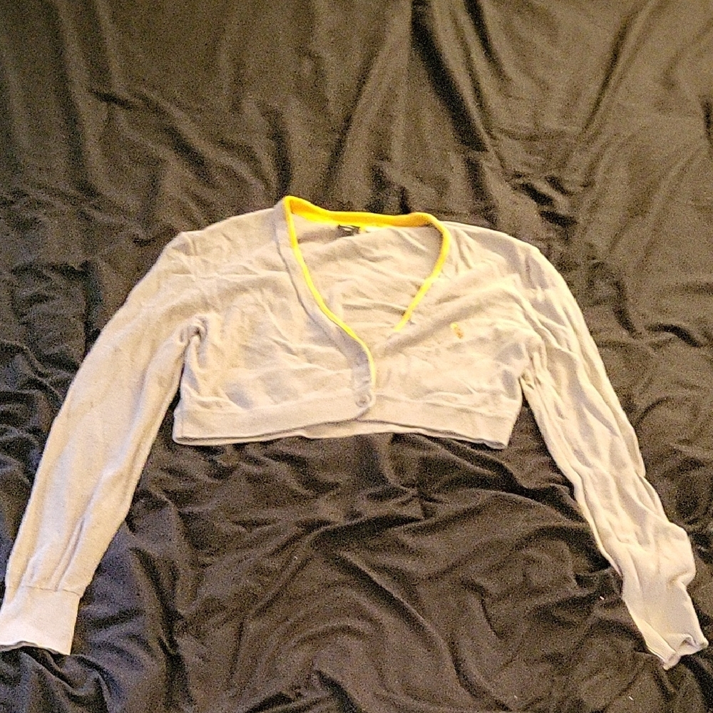 White Cropped Cardigan with Yellow Trim